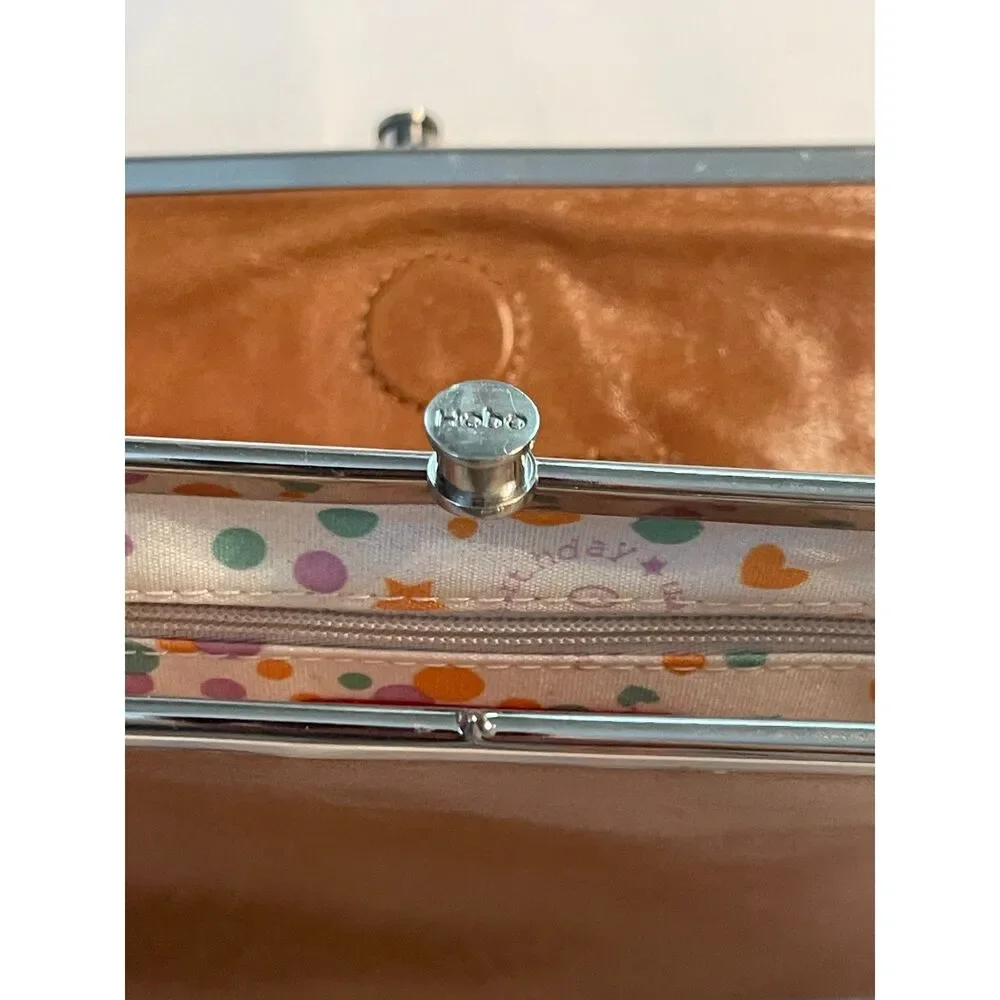 HOBO International Lauren Leather Double Kiss Locks Frame Clutch Wallet Vintage